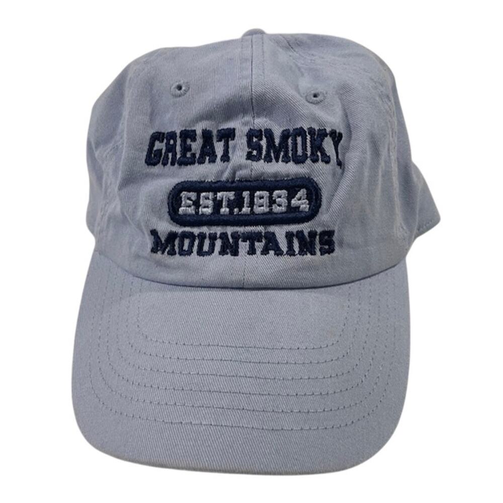 Newhatten blue Great Smoky Mountions baseball hat.